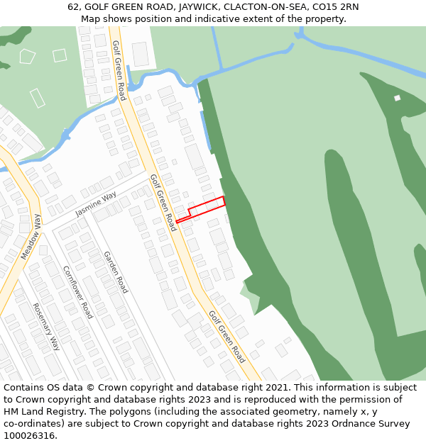 62, GOLF GREEN ROAD, JAYWICK, CLACTON-ON-SEA, CO15 2RN: Location map and indicative extent of plot