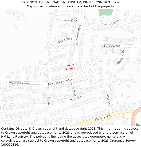 62, GOOSE GREEN ROAD, SNETTISHAM, KING'S LYNN, PE31 7PW: Location map and indicative extent of plot