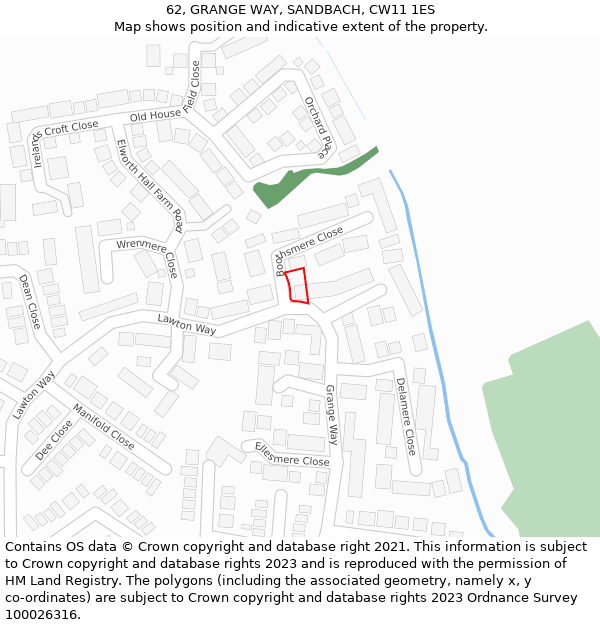 62, GRANGE WAY, SANDBACH, CW11 1ES: Location map and indicative extent of plot