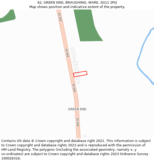 62, GREEN END, BRAUGHING, WARE, SG11 2PQ: Location map and indicative extent of plot