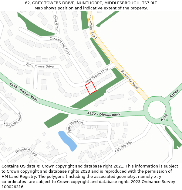 62, GREY TOWERS DRIVE, NUNTHORPE, MIDDLESBROUGH, TS7 0LT: Location map and indicative extent of plot