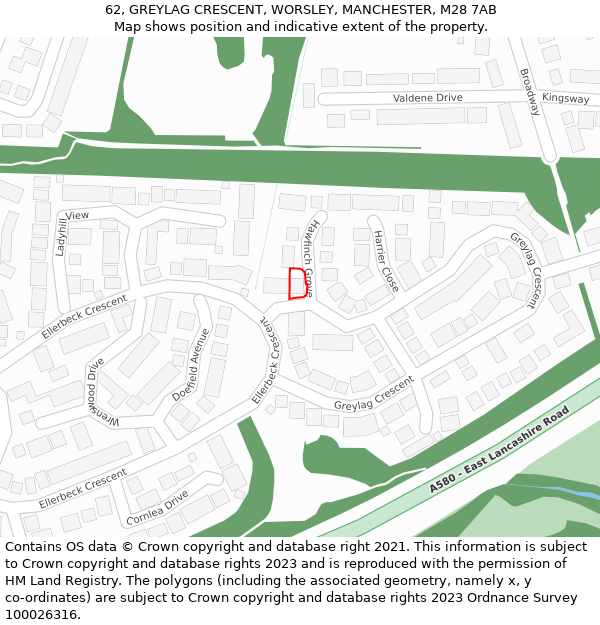 62, GREYLAG CRESCENT, WORSLEY, MANCHESTER, M28 7AB: Location map and indicative extent of plot