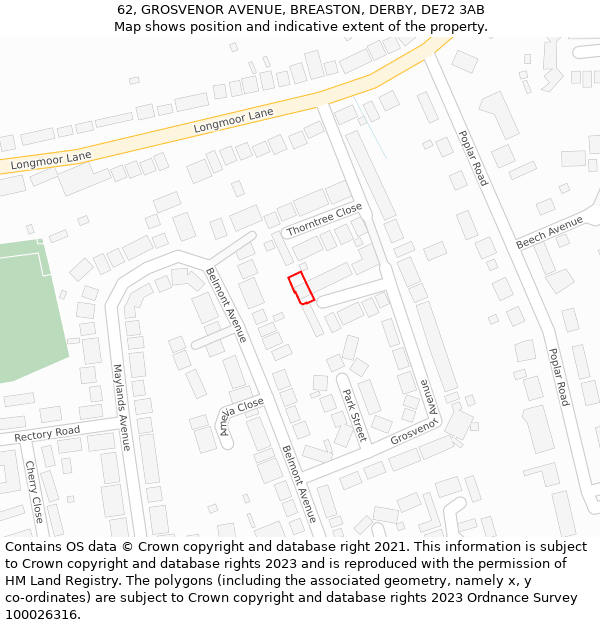 62, GROSVENOR AVENUE, BREASTON, DERBY, DE72 3AB: Location map and indicative extent of plot