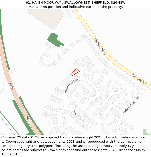 62, HAIGH MOOR WAY, SWALLOWNEST, SHEFFIELD, S26 4SW: Location map and indicative extent of plot