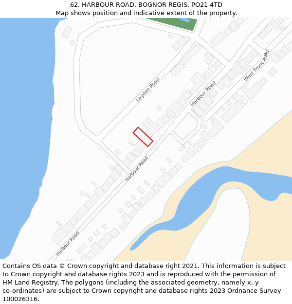62, HARBOUR ROAD, BOGNOR REGIS, PO21 4TD: Location map and indicative extent of plot