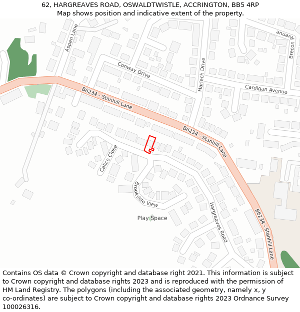 62, HARGREAVES ROAD, OSWALDTWISTLE, ACCRINGTON, BB5 4RP: Location map and indicative extent of plot