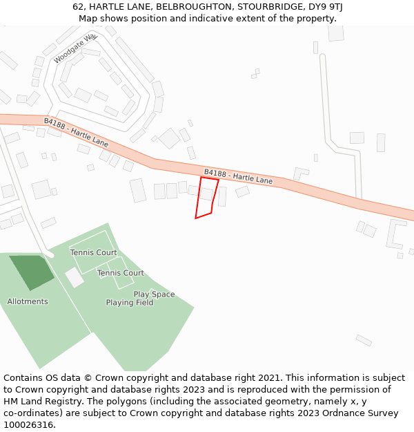 62, HARTLE LANE, BELBROUGHTON, STOURBRIDGE, DY9 9TJ: Location map and indicative extent of plot