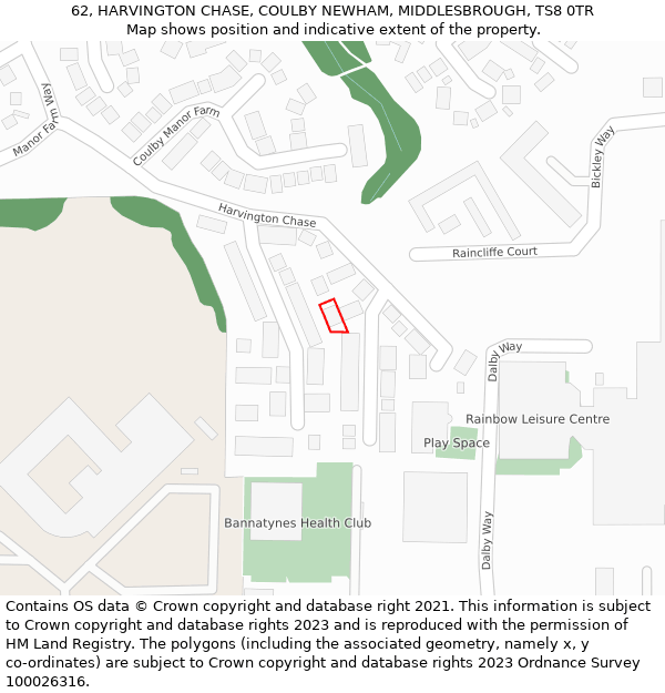 62, HARVINGTON CHASE, COULBY NEWHAM, MIDDLESBROUGH, TS8 0TR: Location map and indicative extent of plot