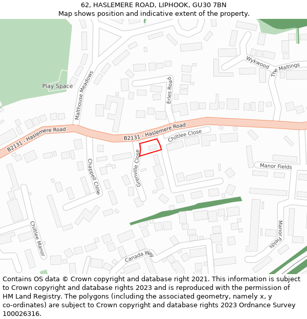 62, HASLEMERE ROAD, LIPHOOK, GU30 7BN: Location map and indicative extent of plot