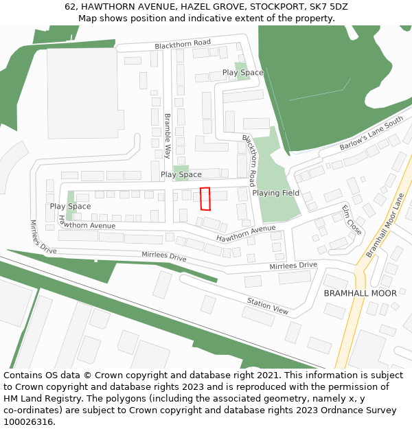 62, HAWTHORN AVENUE, HAZEL GROVE, STOCKPORT, SK7 5DZ: Location map and indicative extent of plot