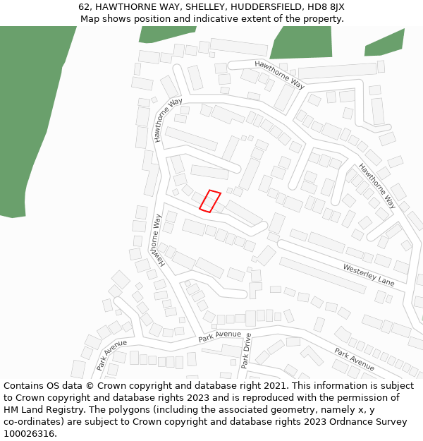 62, HAWTHORNE WAY, SHELLEY, HUDDERSFIELD, HD8 8JX: Location map and indicative extent of plot