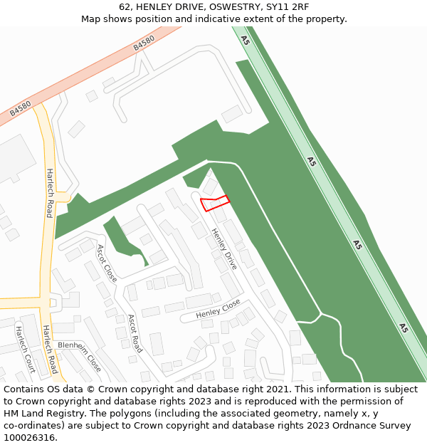 62, HENLEY DRIVE, OSWESTRY, SY11 2RF: Location map and indicative extent of plot