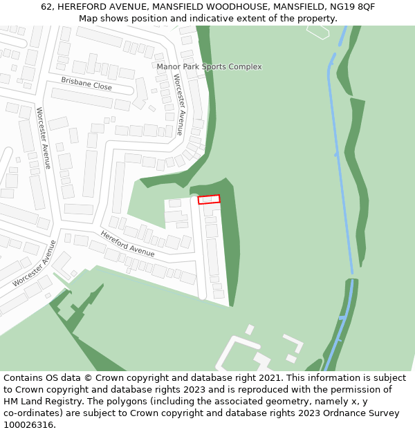 62, HEREFORD AVENUE, MANSFIELD WOODHOUSE, MANSFIELD, NG19 8QF: Location map and indicative extent of plot