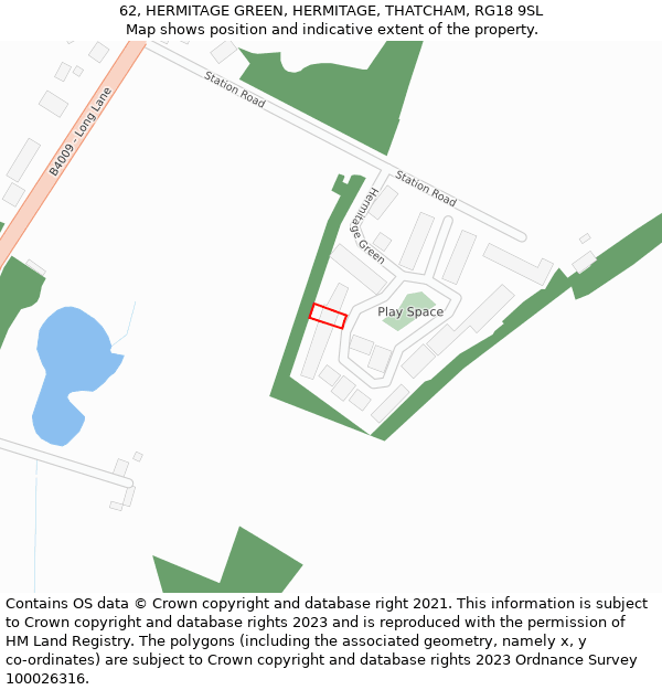 62, HERMITAGE GREEN, HERMITAGE, THATCHAM, RG18 9SL: Location map and indicative extent of plot