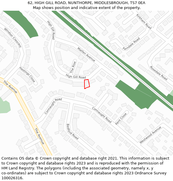 62, HIGH GILL ROAD, NUNTHORPE, MIDDLESBROUGH, TS7 0EA: Location map and indicative extent of plot