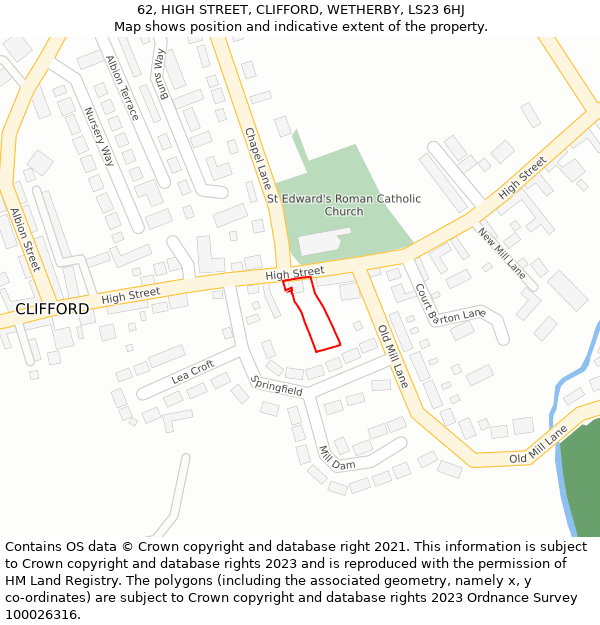 62, HIGH STREET, CLIFFORD, WETHERBY, LS23 6HJ: Location map and indicative extent of plot