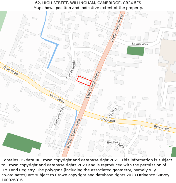 62, HIGH STREET, WILLINGHAM, CAMBRIDGE, CB24 5ES: Location map and indicative extent of plot