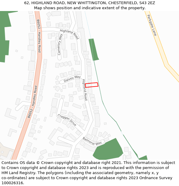 62, HIGHLAND ROAD, NEW WHITTINGTON, CHESTERFIELD, S43 2EZ: Location map and indicative extent of plot
