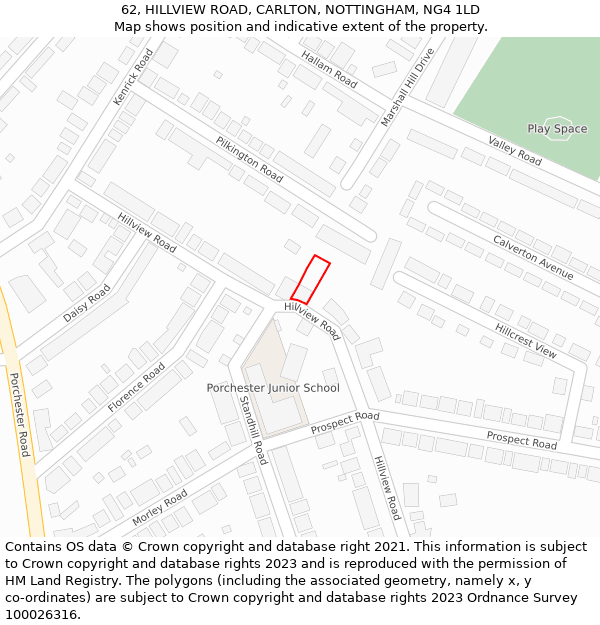 62, HILLVIEW ROAD, CARLTON, NOTTINGHAM, NG4 1LD: Location map and indicative extent of plot