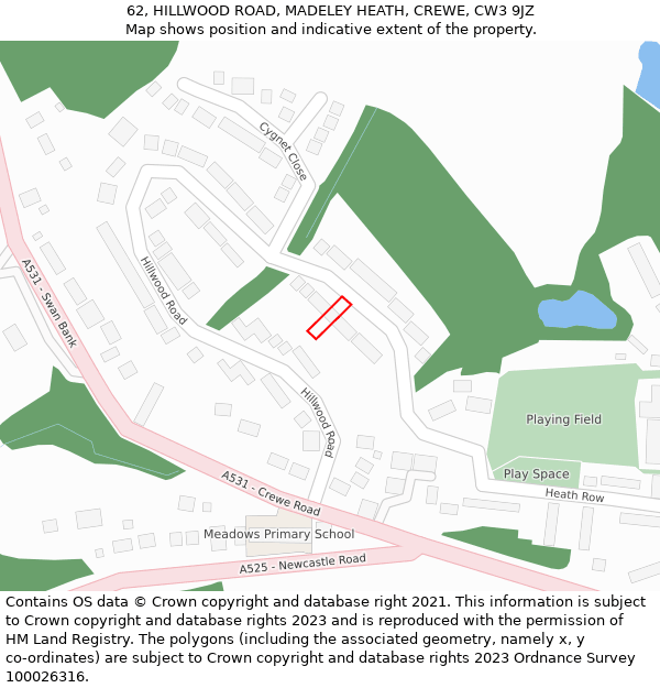 62, HILLWOOD ROAD, MADELEY HEATH, CREWE, CW3 9JZ: Location map and indicative extent of plot