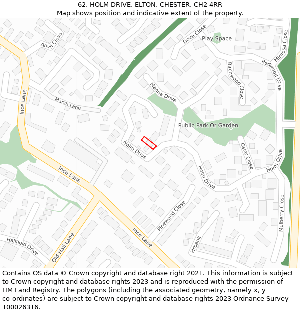 62, HOLM DRIVE, ELTON, CHESTER, CH2 4RR: Location map and indicative extent of plot