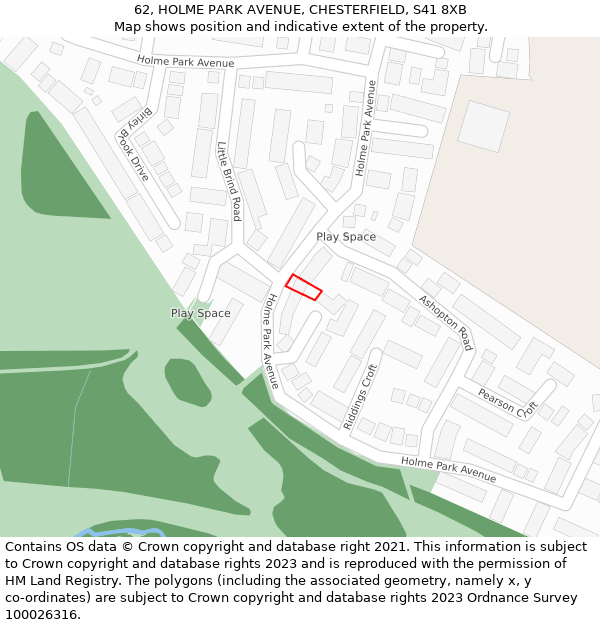 62, HOLME PARK AVENUE, CHESTERFIELD, S41 8XB: Location map and indicative extent of plot