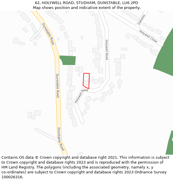 62, HOLYWELL ROAD, STUDHAM, DUNSTABLE, LU6 2PD: Location map and indicative extent of plot