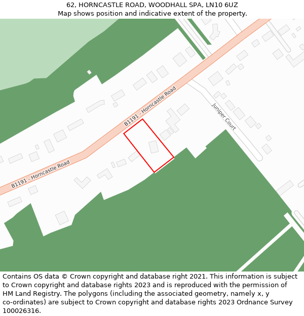 62, HORNCASTLE ROAD, WOODHALL SPA, LN10 6UZ: Location map and indicative extent of plot