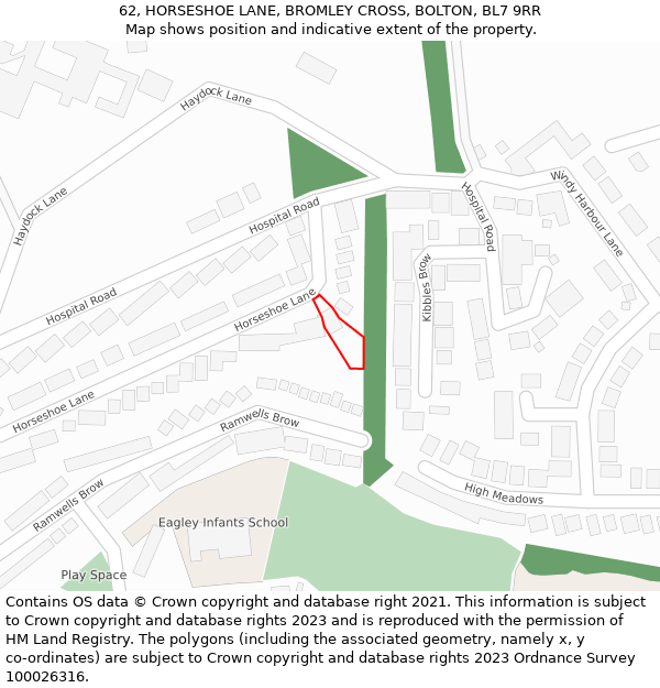 62, HORSESHOE LANE, BROMLEY CROSS, BOLTON, BL7 9RR: Location map and indicative extent of plot