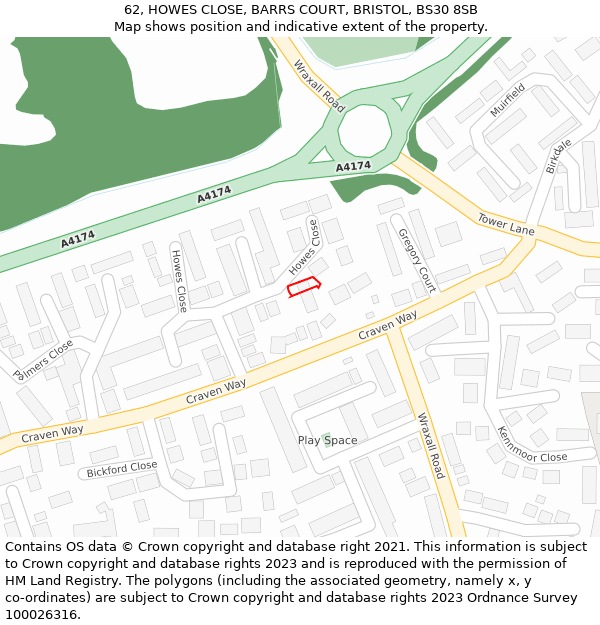 62, HOWES CLOSE, BARRS COURT, BRISTOL, BS30 8SB: Location map and indicative extent of plot