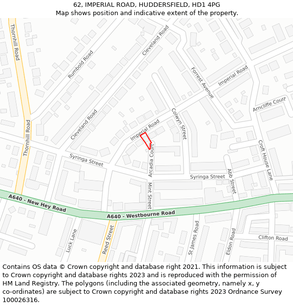 62, IMPERIAL ROAD, HUDDERSFIELD, HD1 4PG: Location map and indicative extent of plot