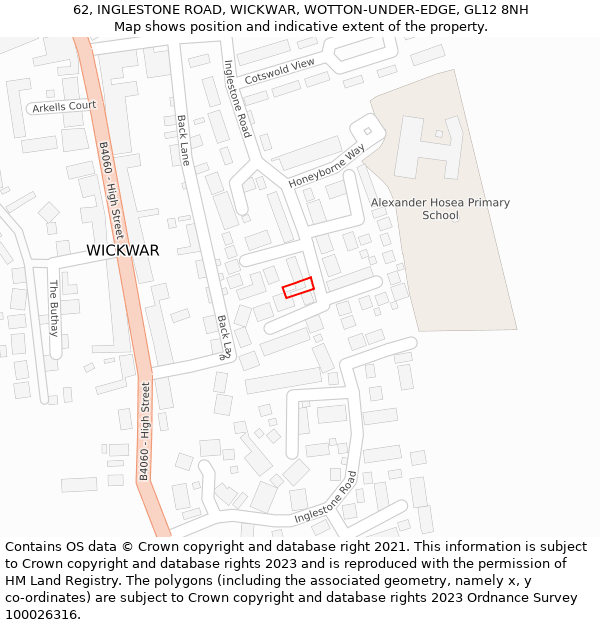 62, INGLESTONE ROAD, WICKWAR, WOTTON-UNDER-EDGE, GL12 8NH: Location map and indicative extent of plot