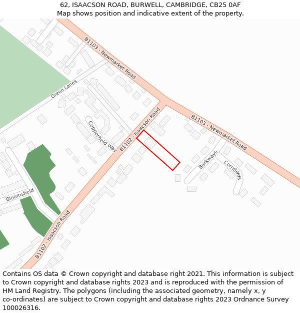 62, ISAACSON ROAD, BURWELL, CAMBRIDGE, CB25 0AF: Location map and indicative extent of plot