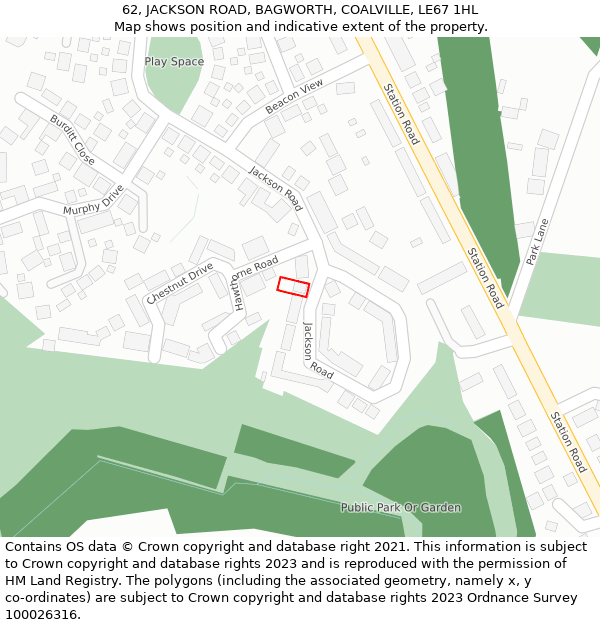 62, JACKSON ROAD, BAGWORTH, COALVILLE, LE67 1HL: Location map and indicative extent of plot