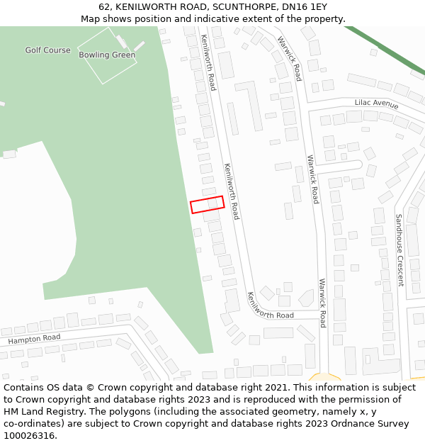 62, KENILWORTH ROAD, SCUNTHORPE, DN16 1EY: Location map and indicative extent of plot