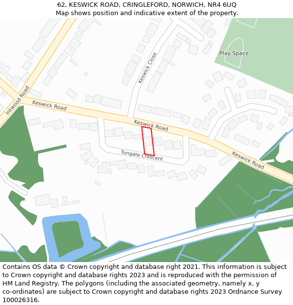 62, KESWICK ROAD, CRINGLEFORD, NORWICH, NR4 6UQ: Location map and indicative extent of plot