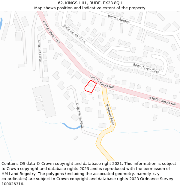 62, KINGS HILL, BUDE, EX23 8QH: Location map and indicative extent of plot