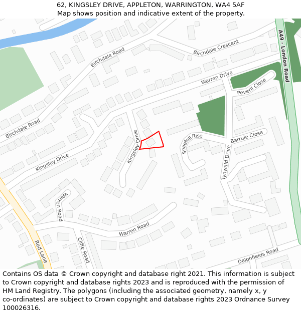 62, KINGSLEY DRIVE, APPLETON, WARRINGTON, WA4 5AF: Location map and indicative extent of plot