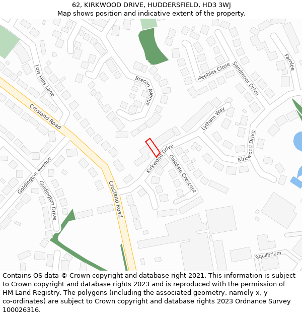 62, KIRKWOOD DRIVE, HUDDERSFIELD, HD3 3WJ: Location map and indicative extent of plot