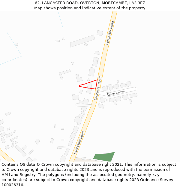 62, LANCASTER ROAD, OVERTON, MORECAMBE, LA3 3EZ: Location map and indicative extent of plot