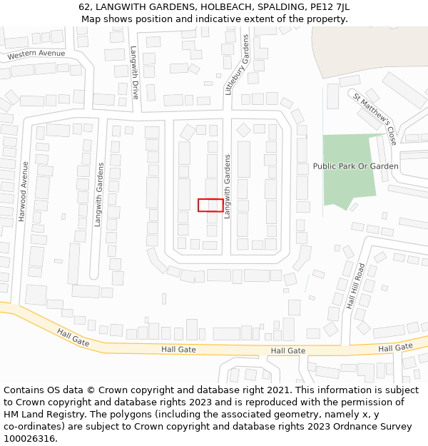 62, LANGWITH GARDENS, HOLBEACH, SPALDING, PE12 7JL: Location map and indicative extent of plot