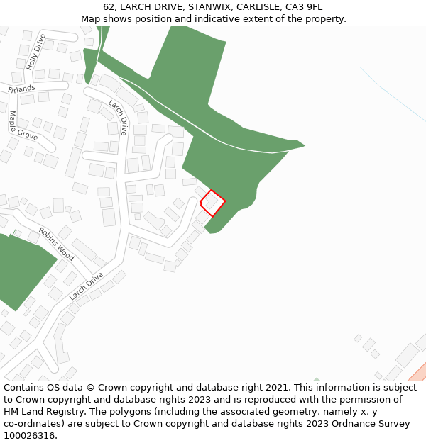 62, LARCH DRIVE, STANWIX, CARLISLE, CA3 9FL: Location map and indicative extent of plot