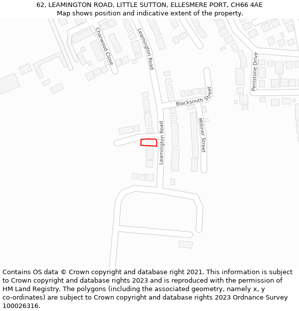 62, LEAMINGTON ROAD, LITTLE SUTTON, ELLESMERE PORT, CH66 4AE: Location map and indicative extent of plot