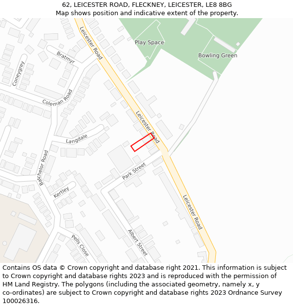 62, LEICESTER ROAD, FLECKNEY, LEICESTER, LE8 8BG: Location map and indicative extent of plot