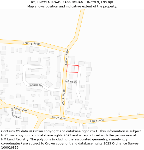 62, LINCOLN ROAD, BASSINGHAM, LINCOLN, LN5 9JR: Location map and indicative extent of plot