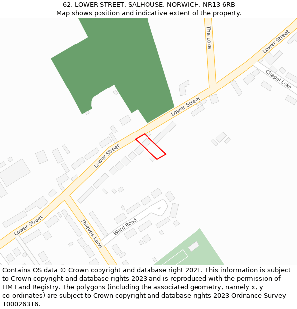 62, LOWER STREET, SALHOUSE, NORWICH, NR13 6RB: Location map and indicative extent of plot