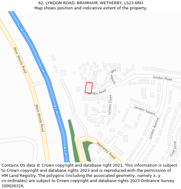 62, LYNDON ROAD, BRAMHAM, WETHERBY, LS23 6RH: Location map and indicative extent of plot