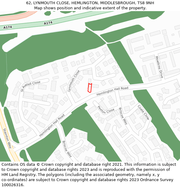 62, LYNMOUTH CLOSE, HEMLINGTON, MIDDLESBROUGH, TS8 9NH: Location map and indicative extent of plot