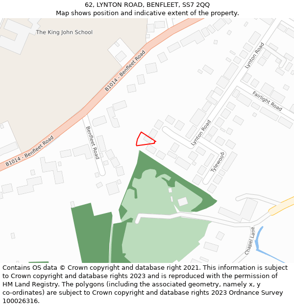 62, LYNTON ROAD, BENFLEET, SS7 2QQ: Location map and indicative extent of plot