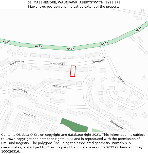 62, MAESHENDRE, WAUNFAWR, ABERYSTWYTH, SY23 3PS: Location map and indicative extent of plot